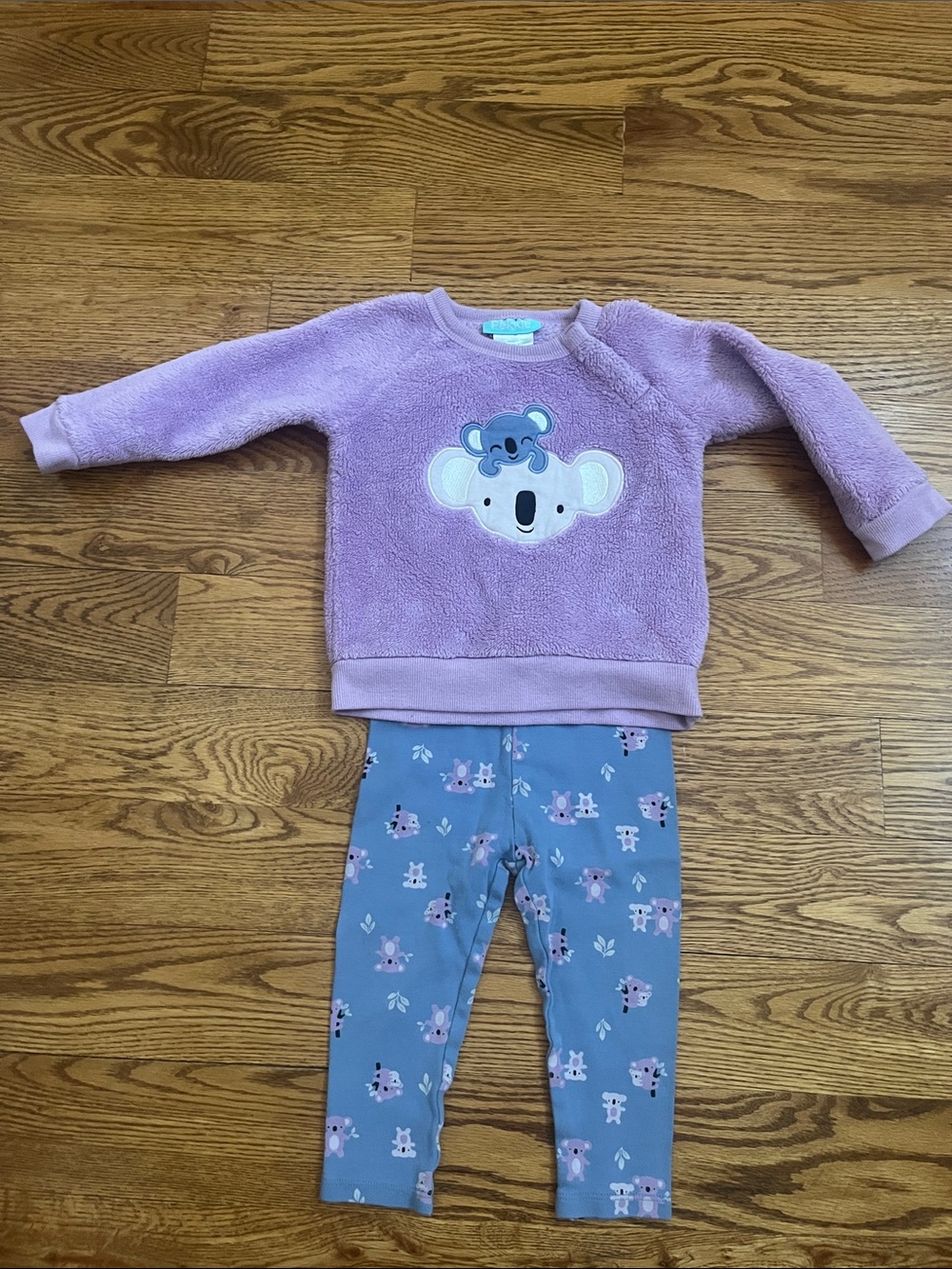 Kids Cozy Koala Matching Set - Lavender Top & Blue Leggings